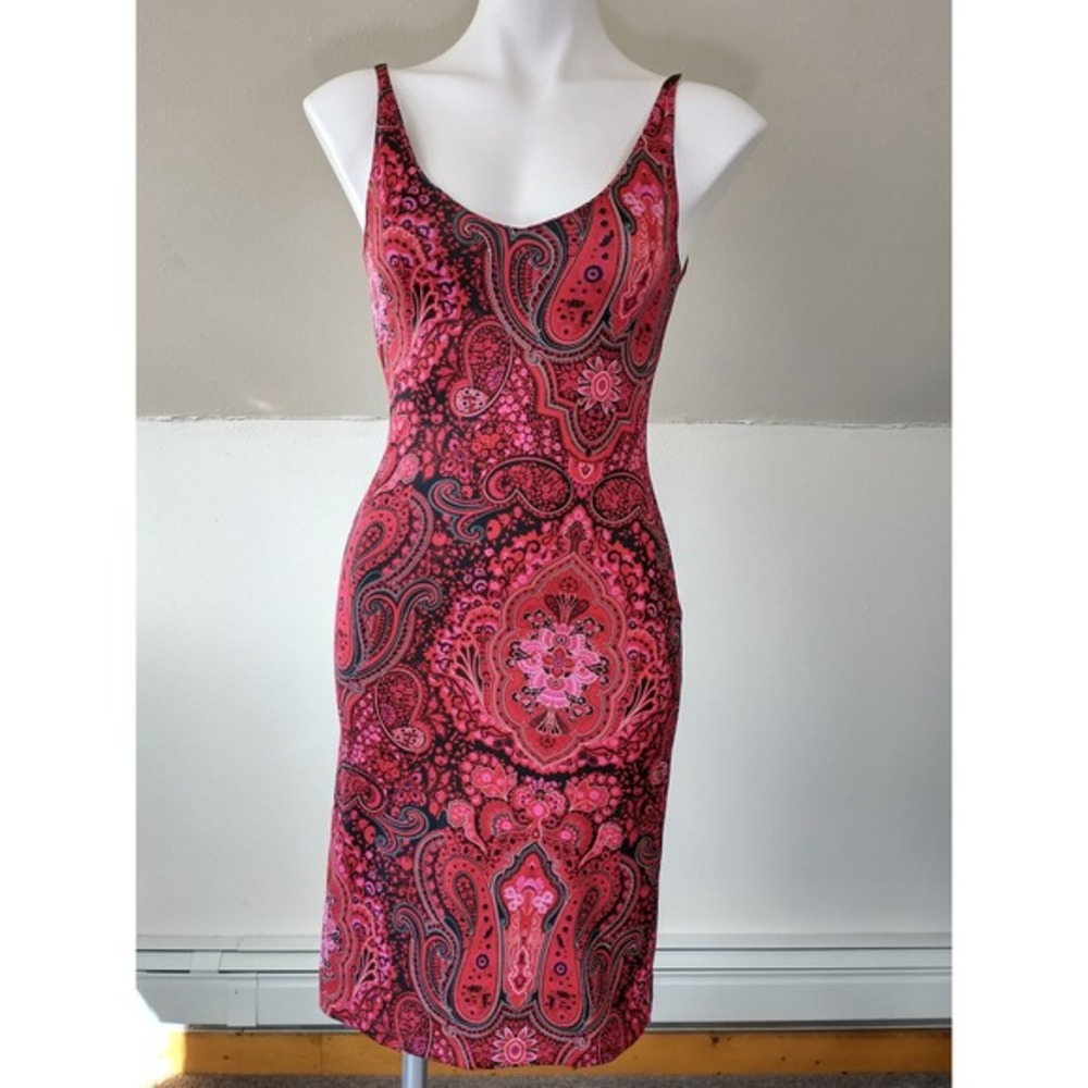 dmbm Paisley Print Bodycon Slip Dress Women's S/P Red Pink Black Pretty Clubware